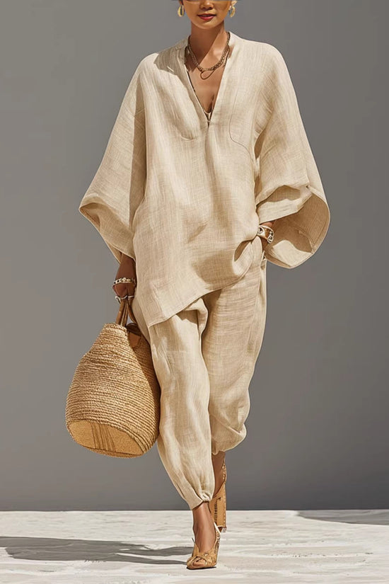 Women's Casual Loose Solid Color Shirt Set 