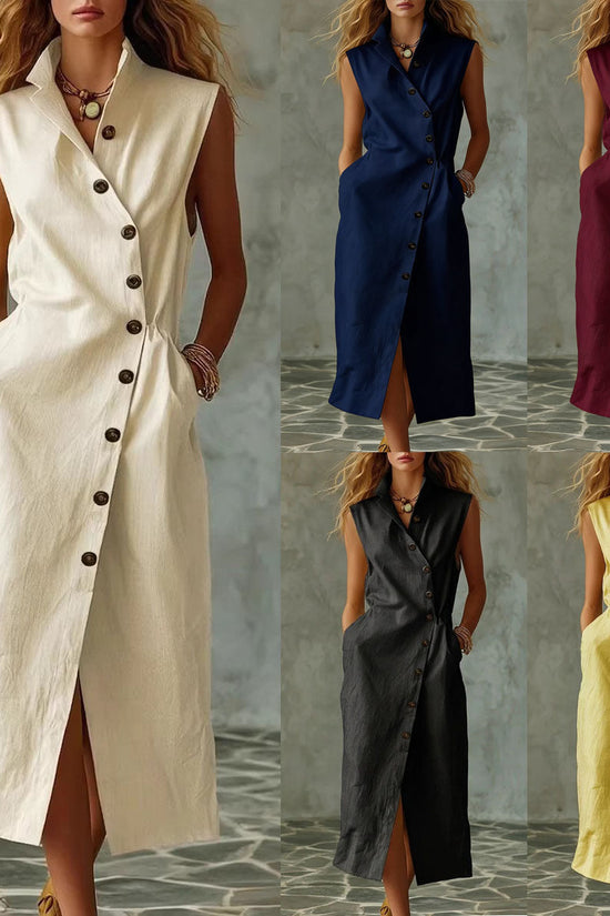 Slim-fit Elegant Single-breasted Dress With A Stand-up Collar For Women 