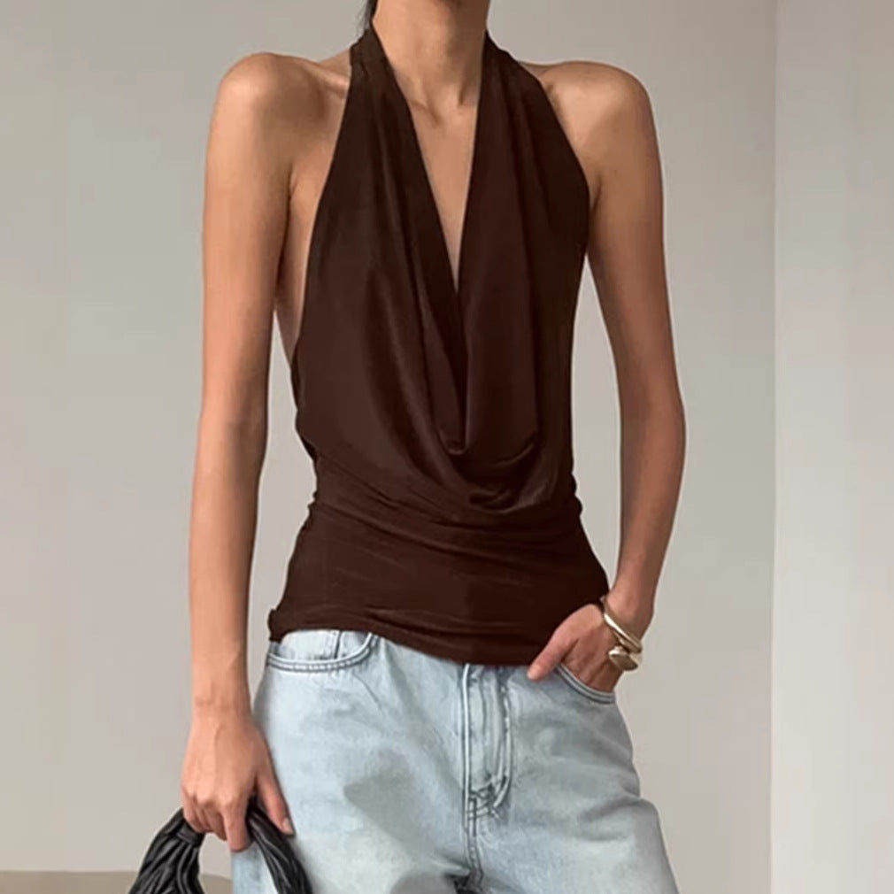 Spring Summer Designer Knitted Backless Boat-Neck Top Womens Clothing 