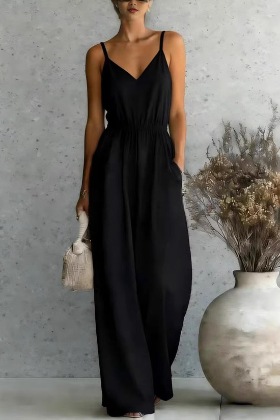 Summer Women's Slip-dress Casual Wide-leg Jumpsuit 