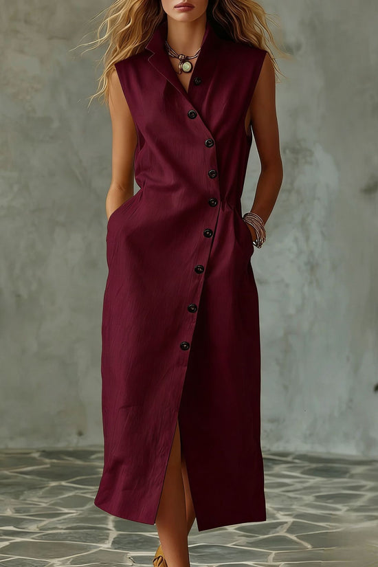 Slim-fit Elegant Single-breasted Dress With A Stand-up Collar For Women 