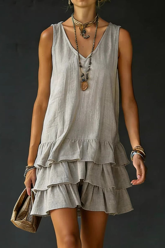 V-neck Cotton-linen Womens Fashionable Sleeveless Dress 
