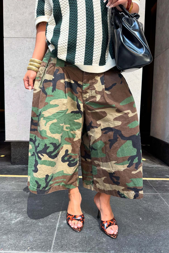 Fashionable Casual Camouflage Workwear-style Loose Wide-leg Pants 
