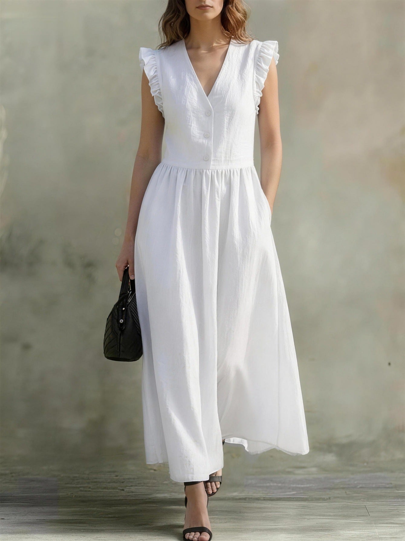 Casual Fashionable Elegant V-Neck Dress With Pockets 