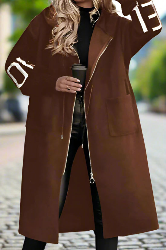 Women's Long Sleeve Letter Print Hooded Coat With Pockets - Zip Front Long Windbreaker For Spring&Fall CJ US