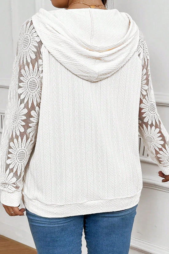 European And American-style Round-neck Hollow-out Pullover With Lace Paneling And Long Sleeves 
