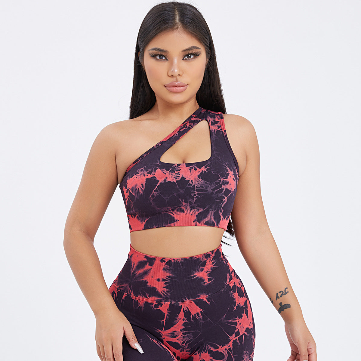 Seamless One-Shoulder Bra & Scrunch Leggings Set - High Waisted Yoga Pants 