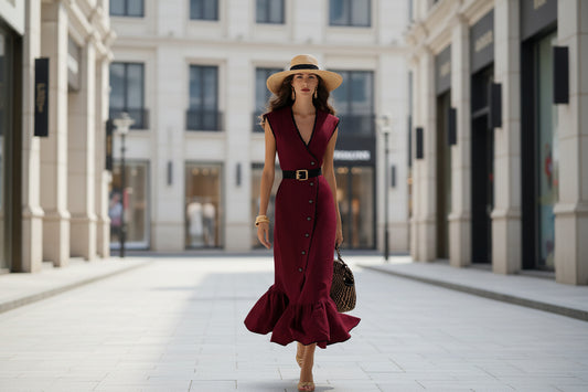 Fashionable V-Neck Linen Blend Midi Dress 