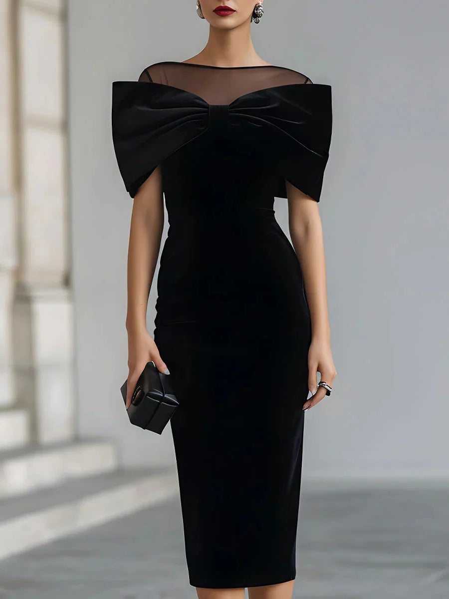 Chic Office Women's One-Shoulder Off-the-Shoulder Velvet Dress with Gold Thread 