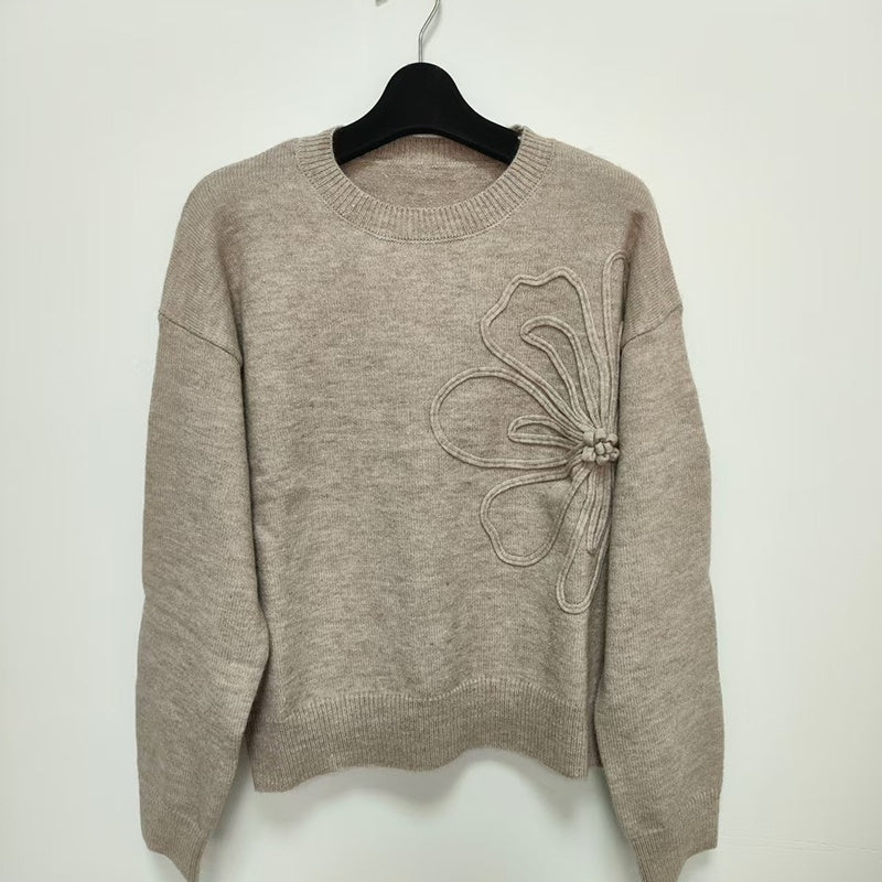 Women's Elegant Floral Sweater - 2025 Fall Winter Crew Neck Long Sleeve Casual Pullover 