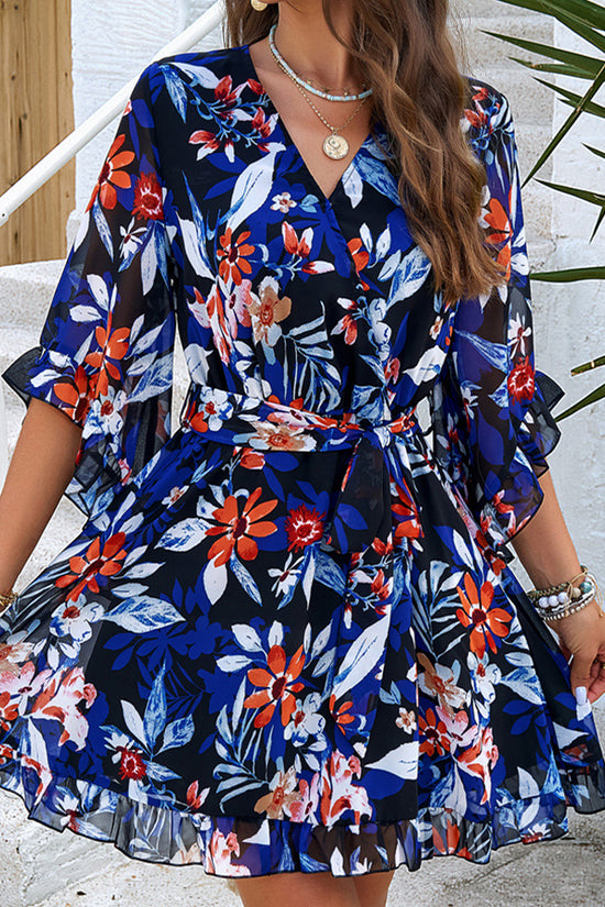 Floral Print Short Sleeves Dress V-neck Short Dresses | Diversi