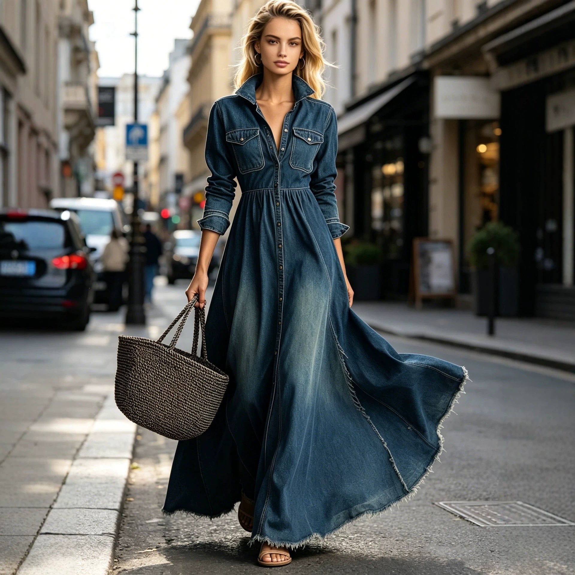 Waist slimming retro long sleeved dress 