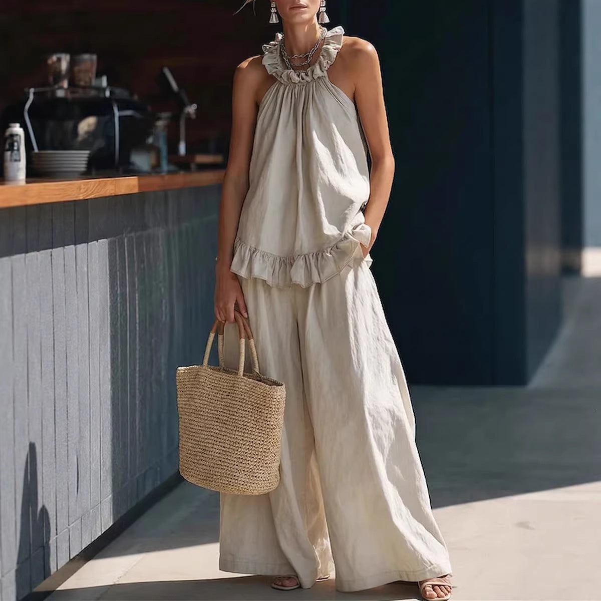 SpringSummer Halterneck Loose Casual Womens Set 