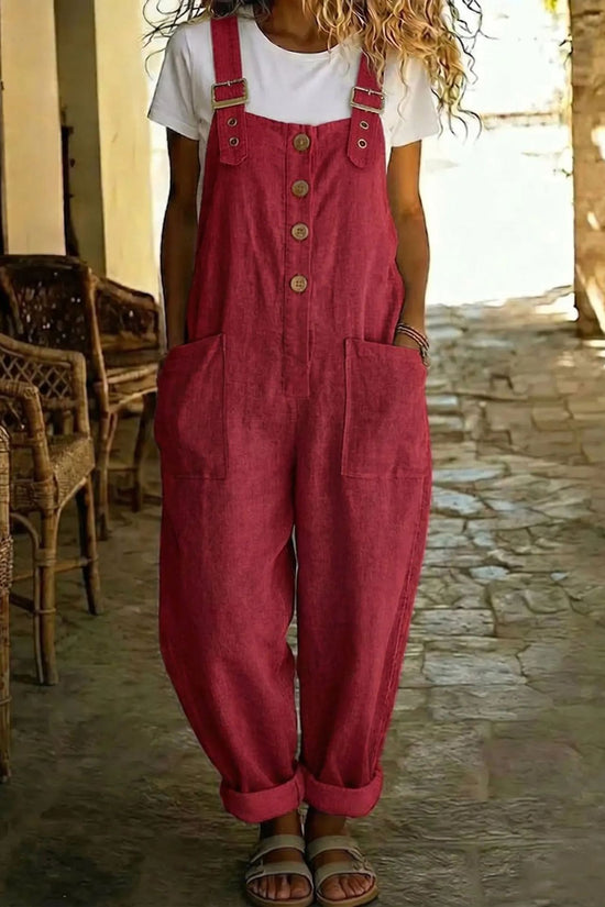 Solid-color Vintage Straight-leg Overalls For Women 