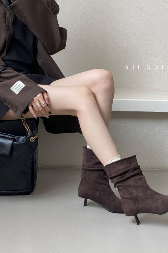 Women's Autumn Winter Pointed Toe High Heel Slimming Mid-Calf Boots 