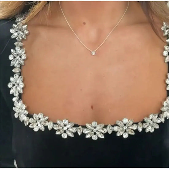 Christmas Elegant Square Neck Long-sleeved Dress With Flowers Rhinestone Design Fashion A-line Short Dresses Spring Clothing For Women CJ