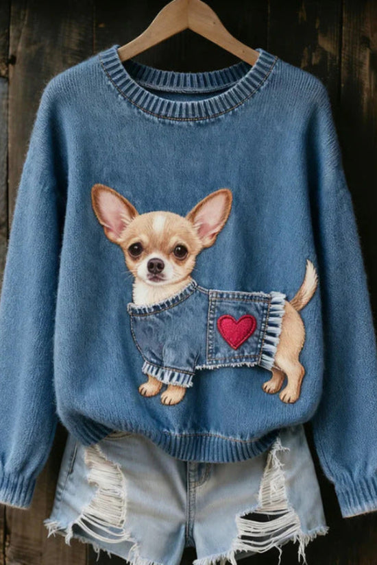 Womens 3D Digital Print Crew-Neck Sweater 
