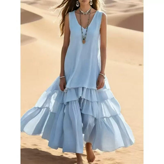 Women's Cotton And Linen Loose Large Skirt Sleeveless Dress 