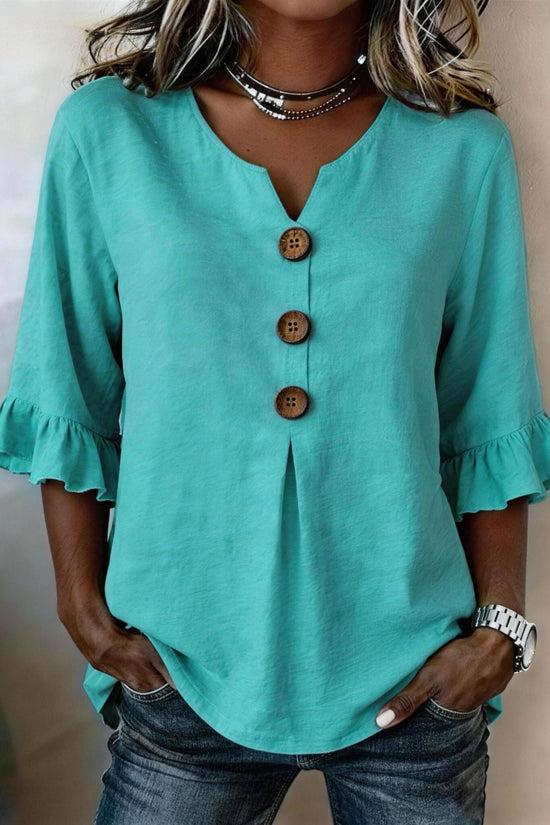 Fashionable Cotton Linen V-Neck Button-Up Blouse for Women Summer Casual Top 
