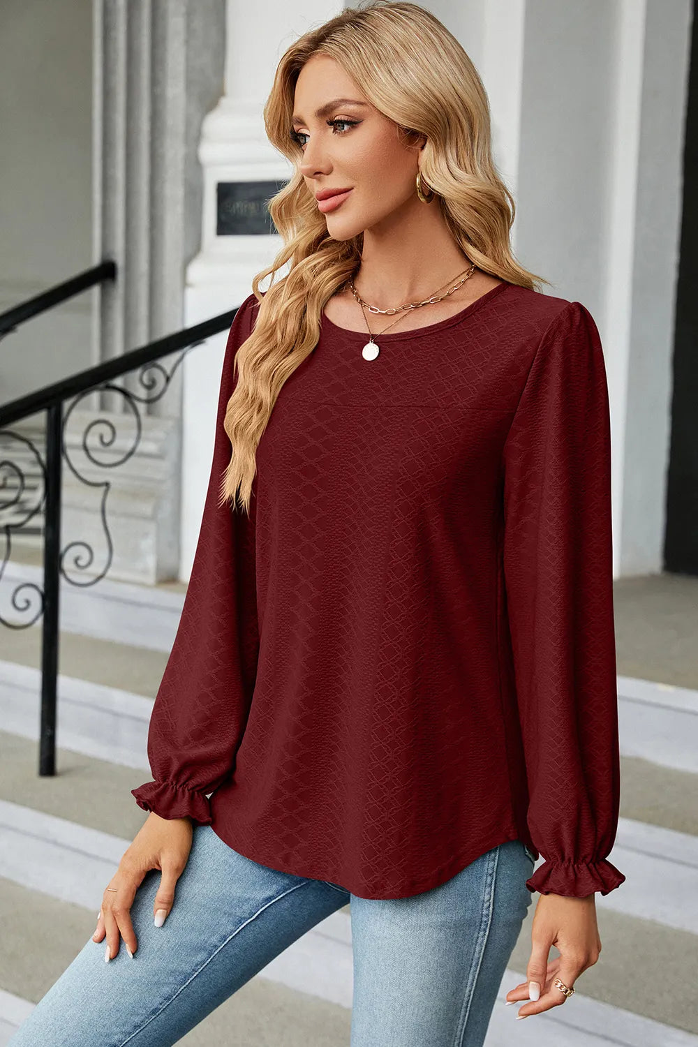 Round Neck Flounce Sleeve T-Shirt eprolo