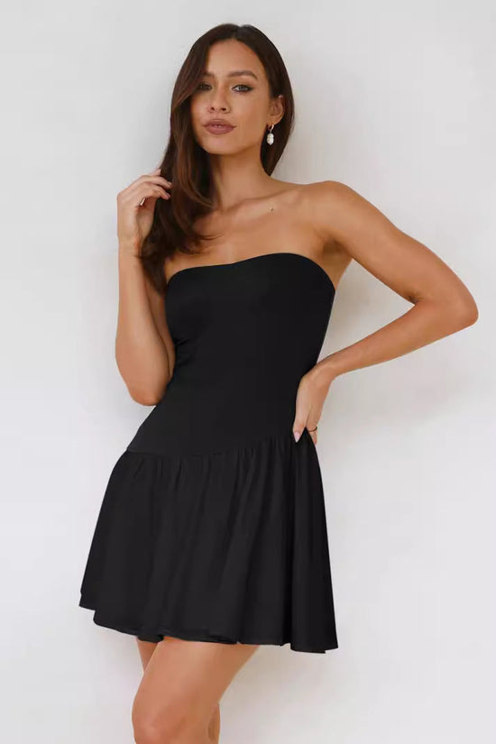 Pleated Stitching Tube Top Dress 
