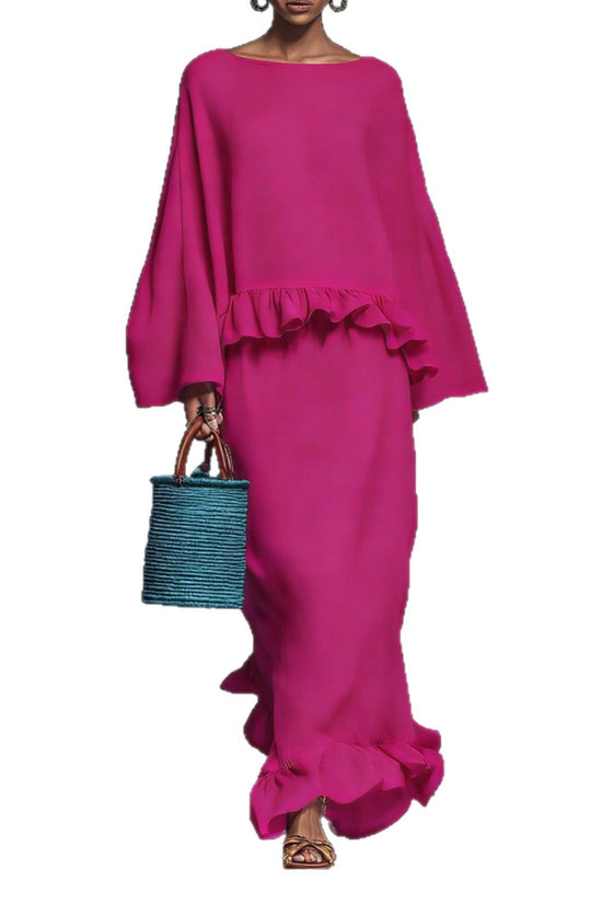 Long sleeve irregular skirt set, casual fashion solid color women's outfit 