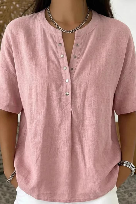 Solid Color Casual Pullover Short-Sleeve Shirt For Women 