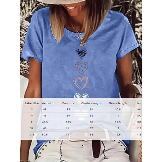 Heart Print T-Shirt Comfortable Round Neck Summer Tee Diversi Fashion™