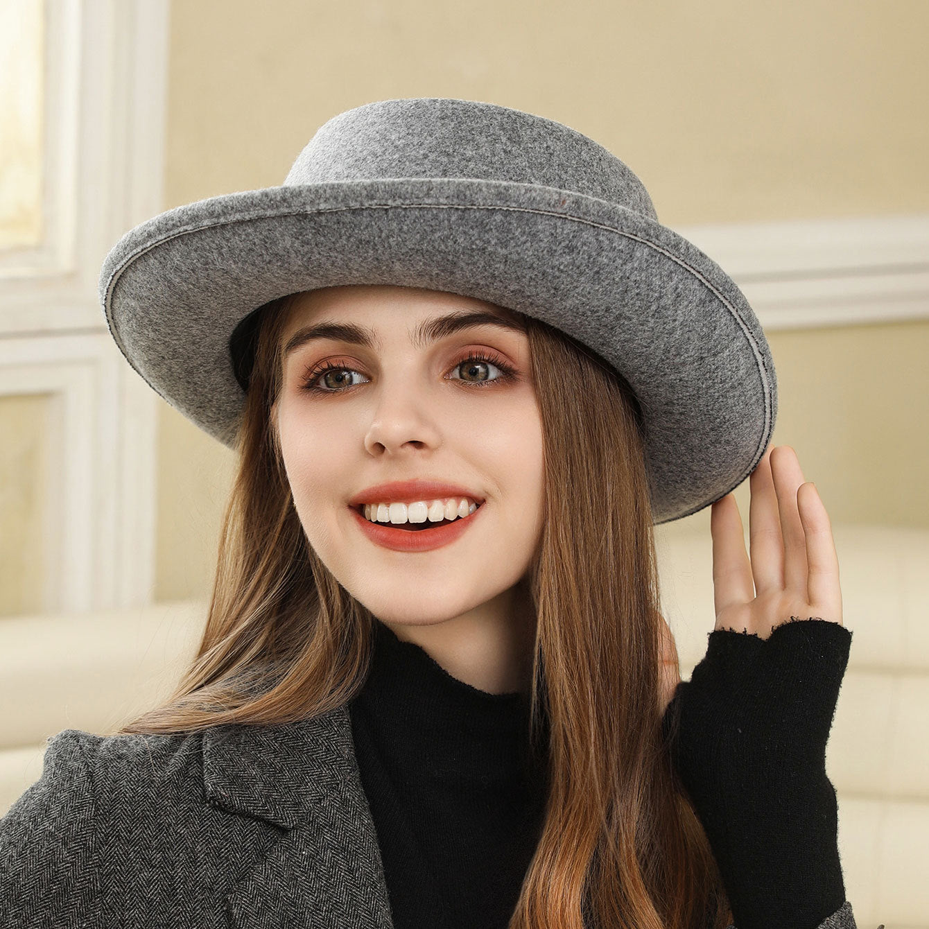 Vintage Bow British Retro Flat Top Hat for Women 