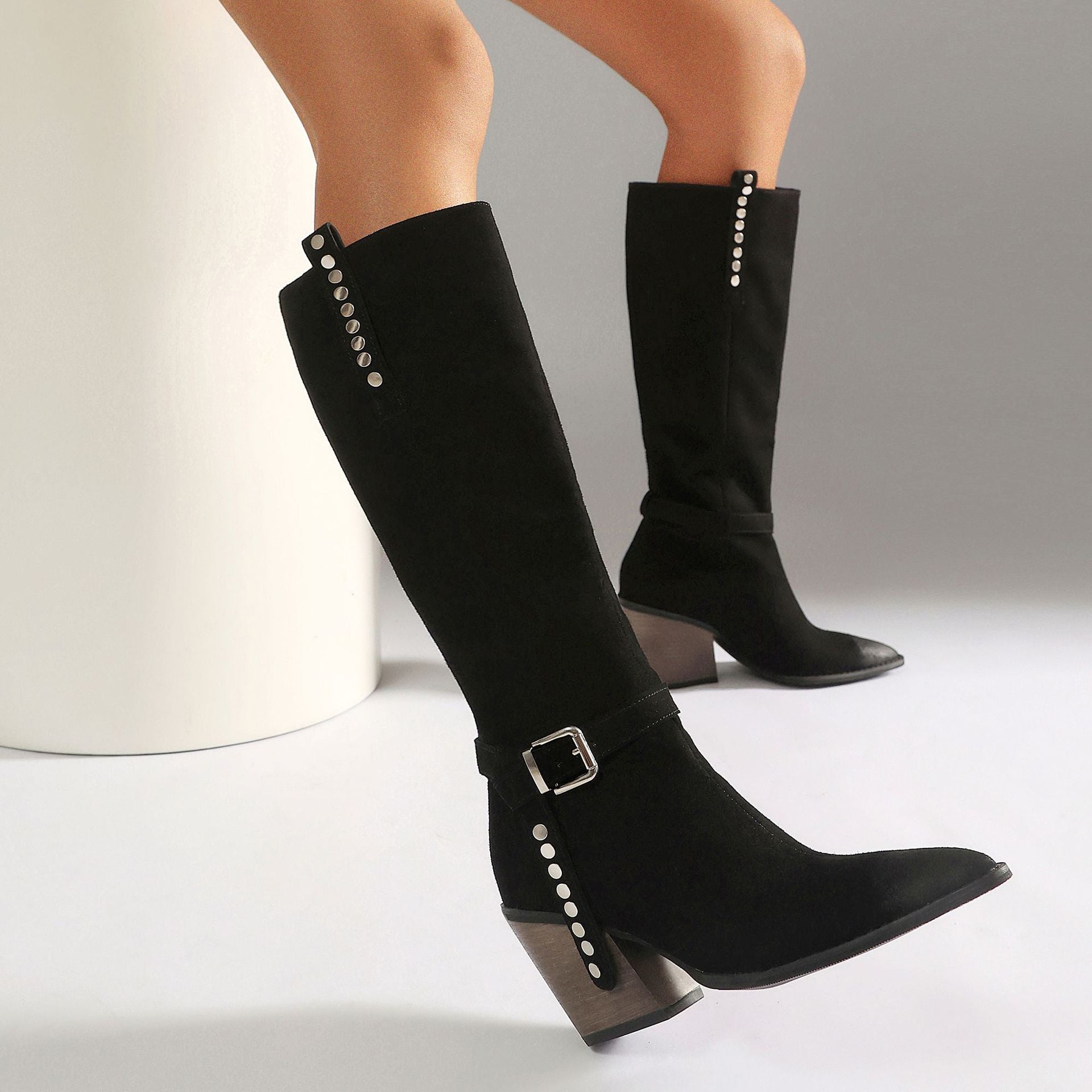 Lady's High Heel Boots with Studs, Pointed Toe, High Shaft Western Style Made to order, ships in 7 days 