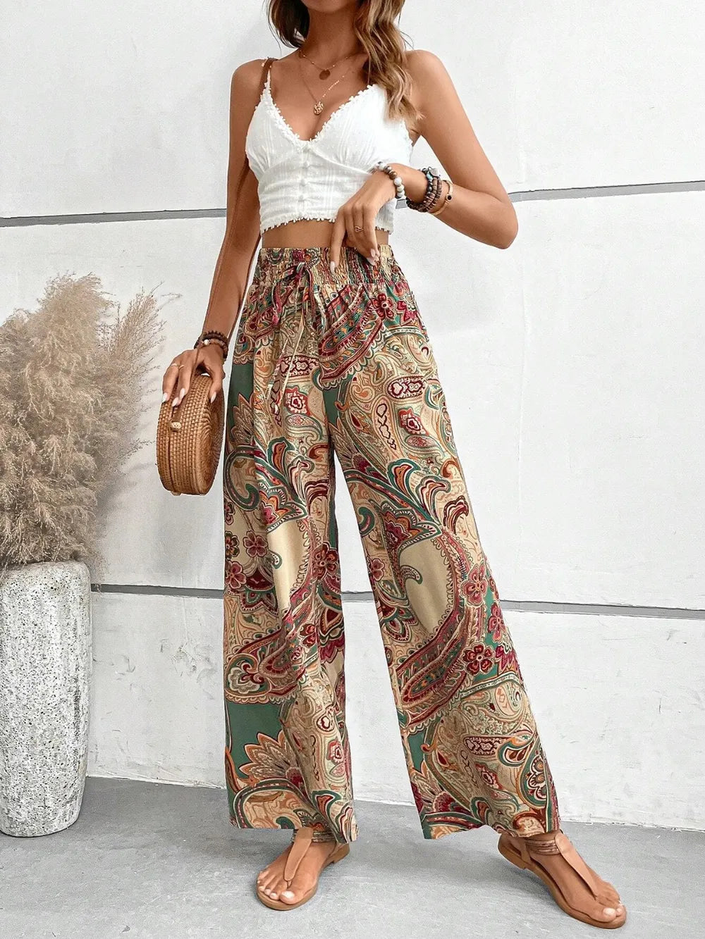 Printed Wide Leg Pants 