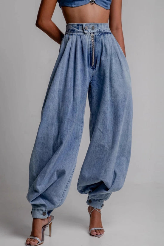 High waisted zipper leg tied jeans for women 