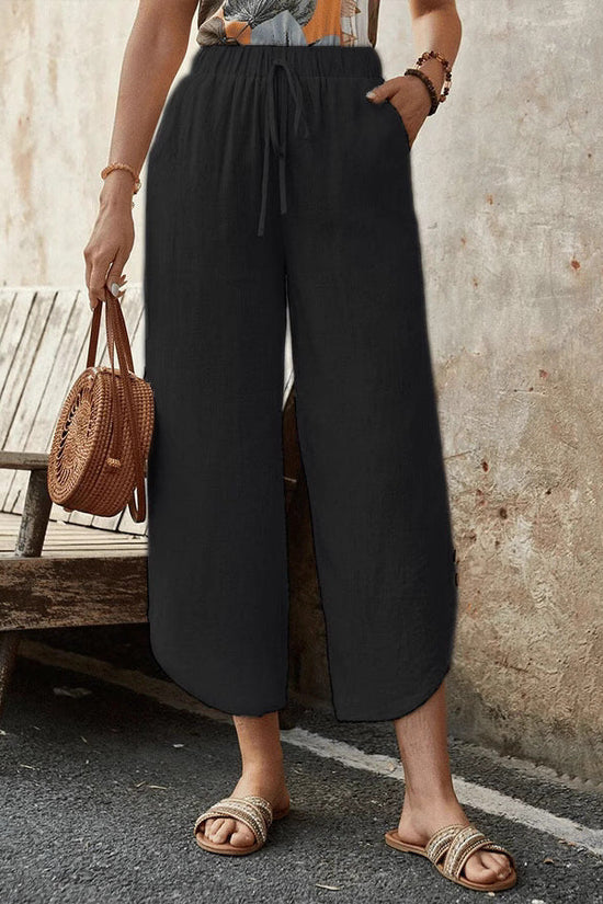 🌿 Women's Cotton-Linen Cropped Drawstring Pants FitiqueFit