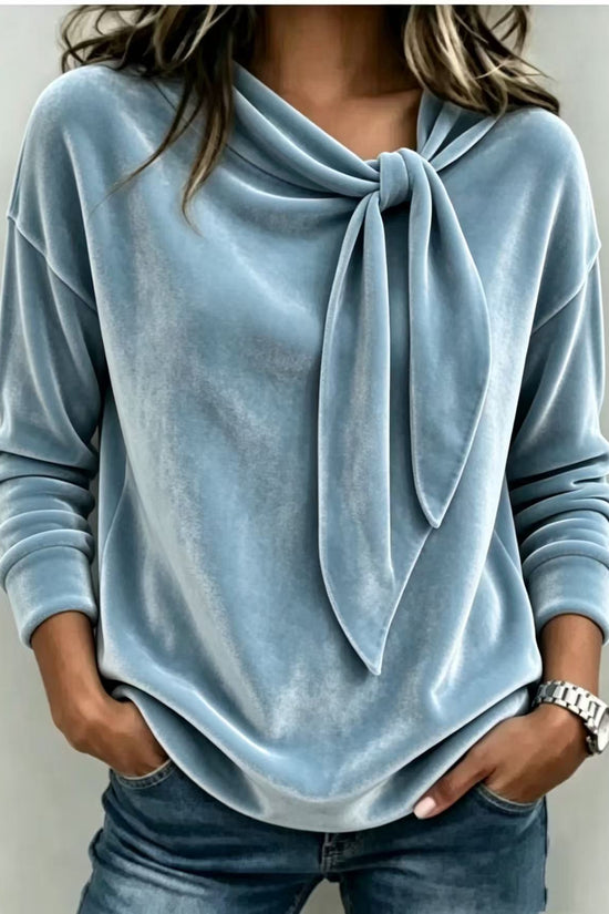 Solid color long sleeved bow top 