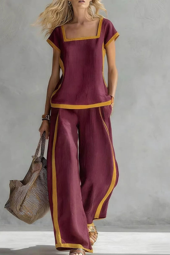 Solid Color Shirt & Wide-Leg Trousers Two-Piece Set 
