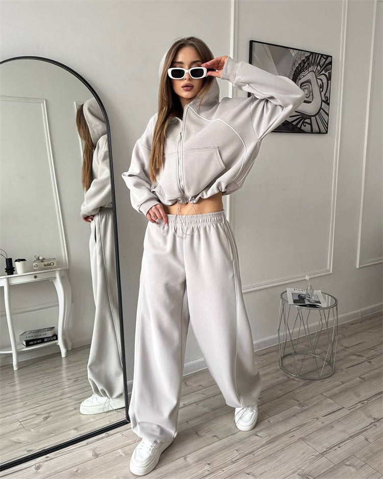 Women's Sportswear Set Solid Color Cardigan Set 
