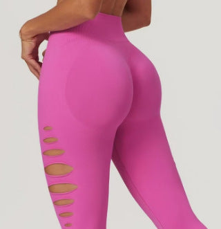 Style High Elastic Side Cut-Out Seamless Knit Butt-Lifting Fitness Pants Women High Waist Slim Yoga Pants Running Sports Long Pants 