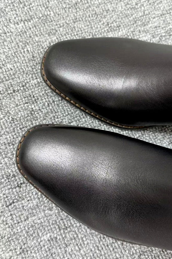 Mid-heel Chunky-heel Retro Square-toe Matte Leather Womens Boots 
