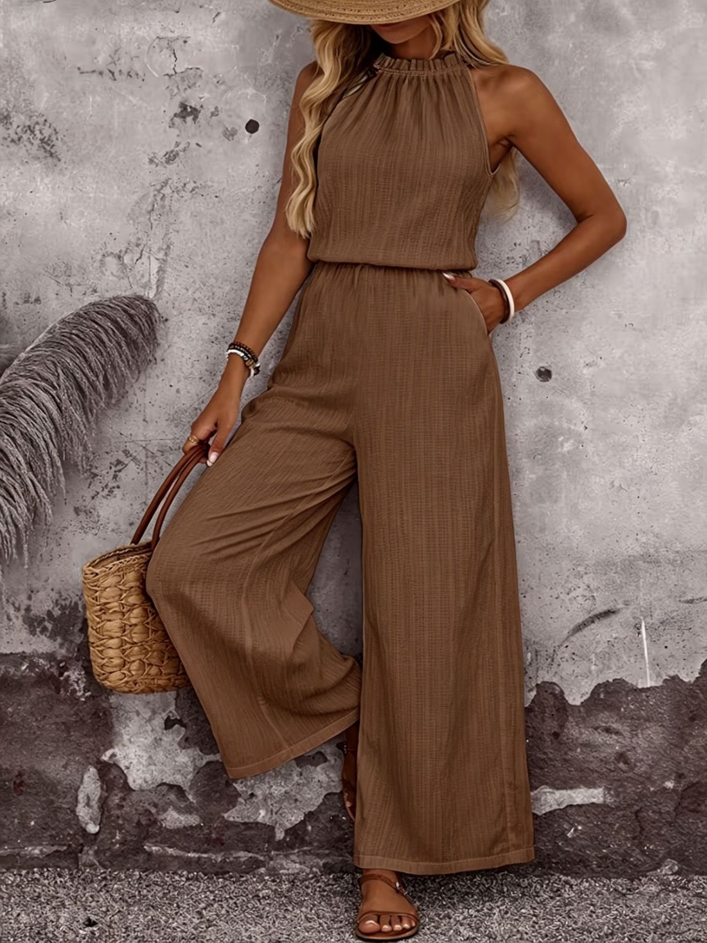Womens Draped-Neck Vest And Casual Pants Set 