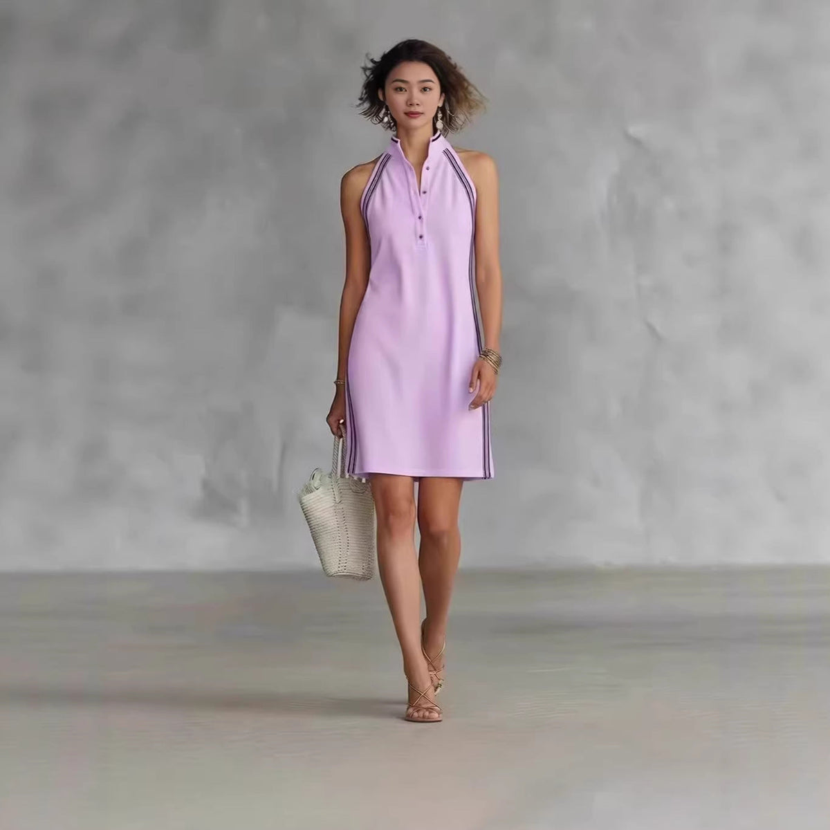Women’s Sleeveless Button-Up Collar Shirt Dress 