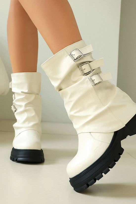 Autumn and winter thick soled high-heeled low cut women's boots with punk style leg cuffs and boots 