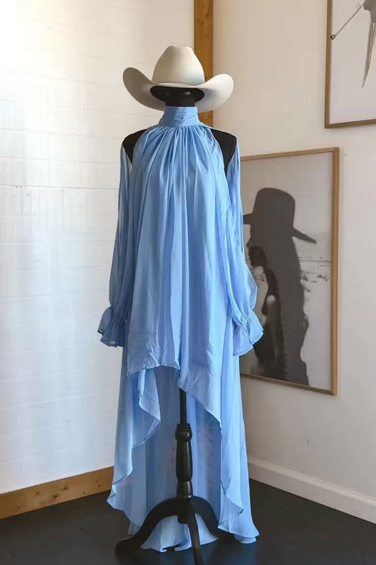 High-neck Irregular Chiffon Dress 
