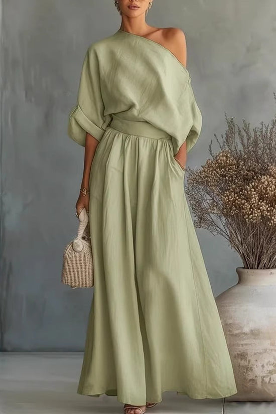 Cropped Off-shoulder Top And Pants Two-piece Set 