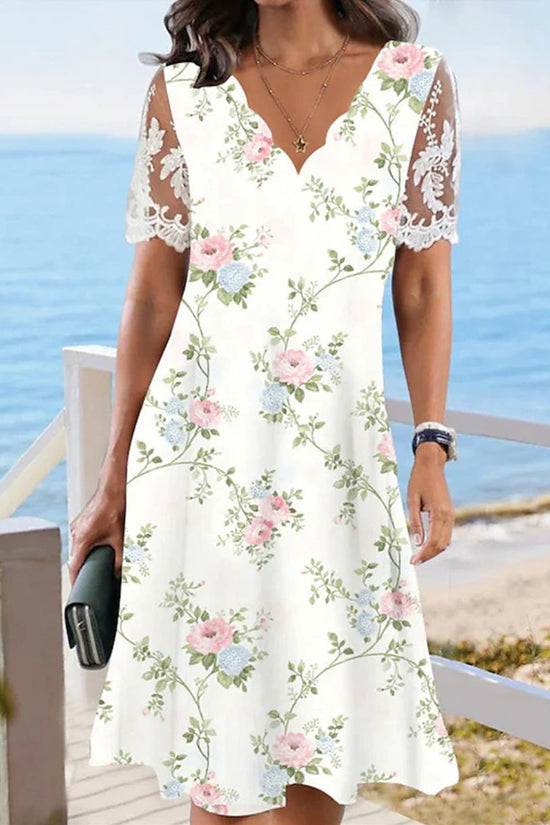 Lace Short-sleeve Floral Dress Women's Clothing 