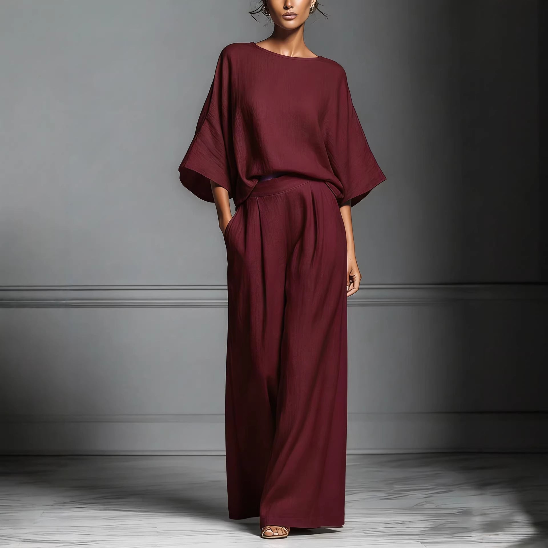 Womens Fashionable And Elegant Flared-Sleeve Linen Suit 