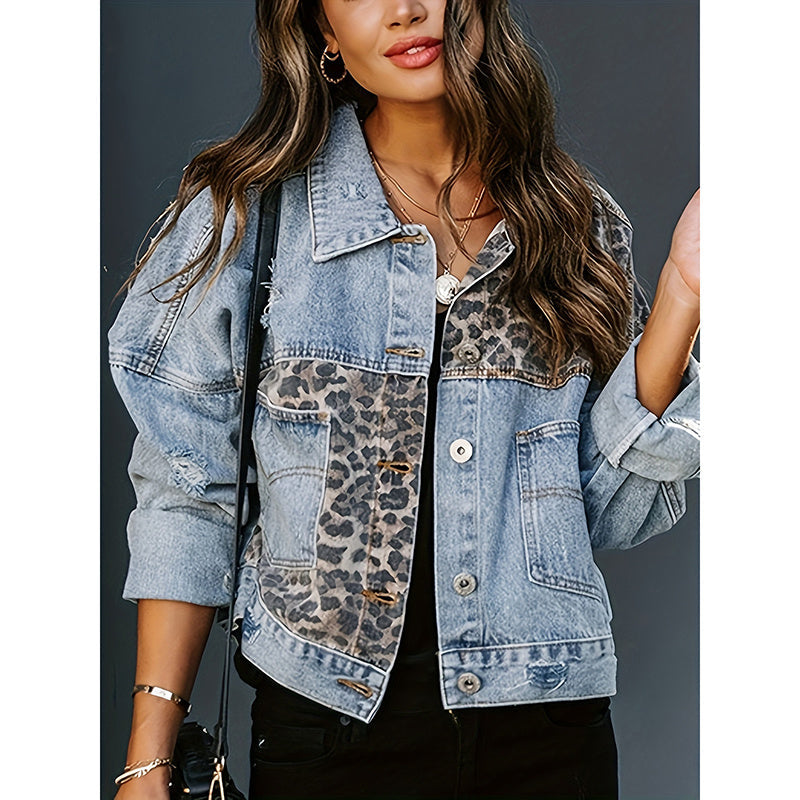 Women's Cropped Distressed Denim Jacket Ripped Button Down Jean Jacket Long Sleeve Casual Streetwear Coat CJ US