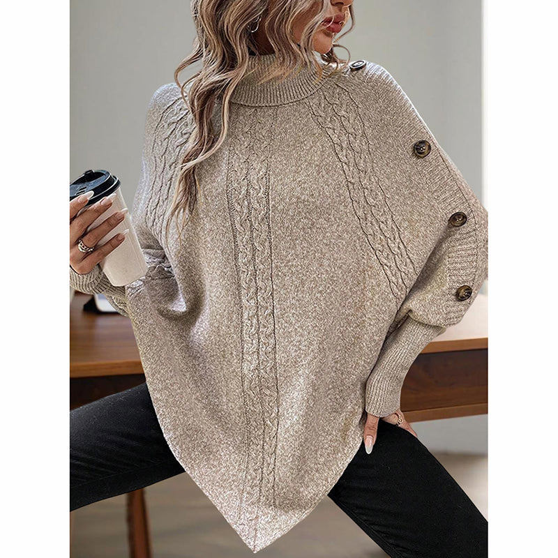 Women's Asymmetry Hem Turtleneck Sweater - Batwing Long Sleeve Casual Pullover For Fall Winter 