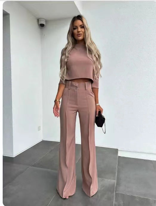 Women's Elegant Solid Color Half Sleeve Short Top 