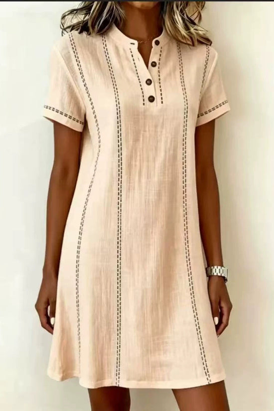 Loose-fitting Casual Printed Button-up Stand-collar Dress 