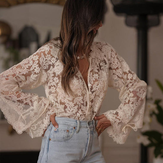 Boho Lace Embroidered V-Neck Blouse CJ US